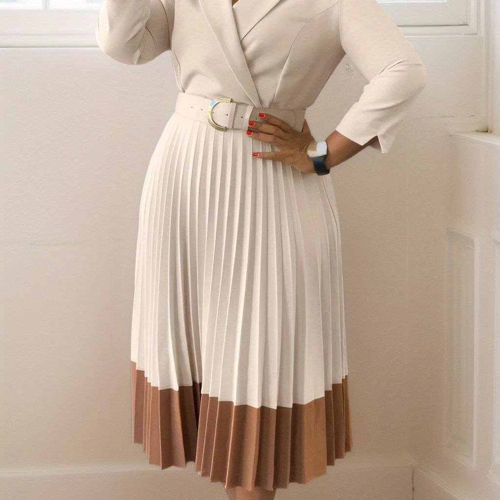 Autumn And Winter European And American Fashion Large-Size Women'S Clothing, Suit Collar Fashion OL Elegant Pleated Large-Size Dress