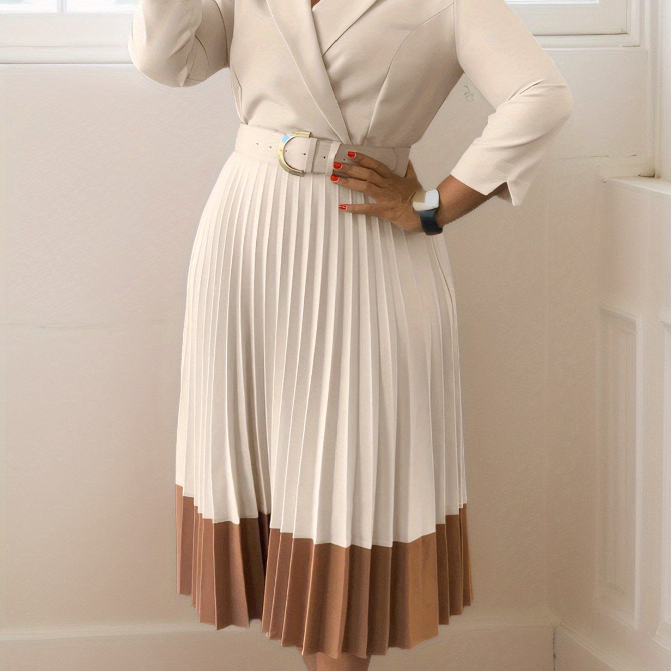 Autumn And Winter European And American Fashion Large-Size Women'S Clothing, Suit Collar Fashion OL Elegant Pleated Large-Size Dress