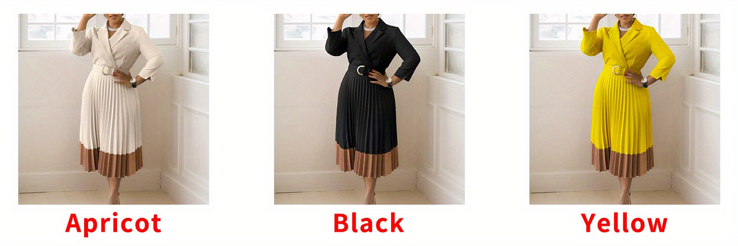 Autumn And Winter European And American Fashion Large-Size Women'S Clothing, Suit Collar Fashion OL Elegant Pleated Large-Size Dress