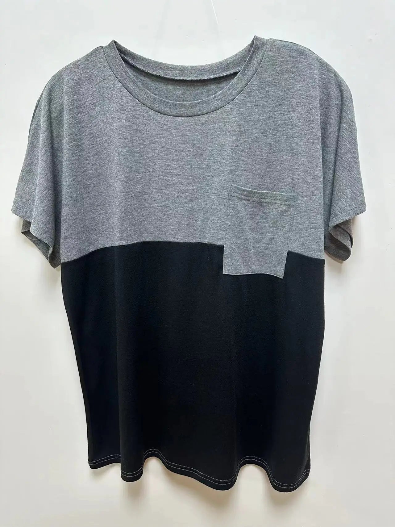 Plus Size European and American Cross Border New Women's Loose Short Sleeve Patchwork Pocket T-shirt Top