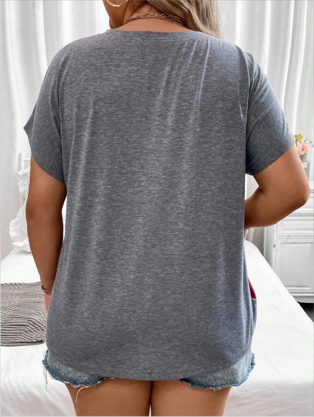 Plus Size European and American Cross Border New Women's Loose Short Sleeve Patchwork Pocket T-shirt Top