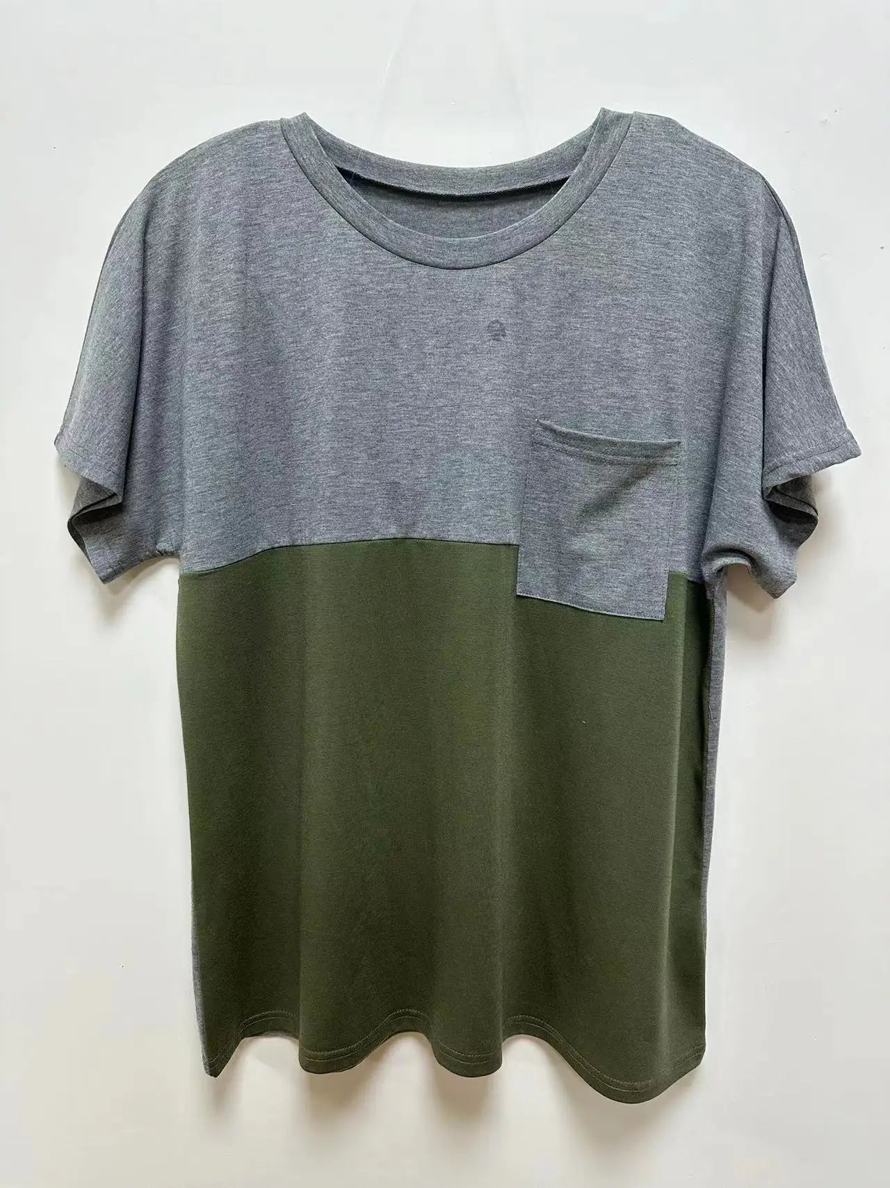 Plus Size European and American Cross Border New Women's Loose Short Sleeve Patchwork Pocket T-shirt Top