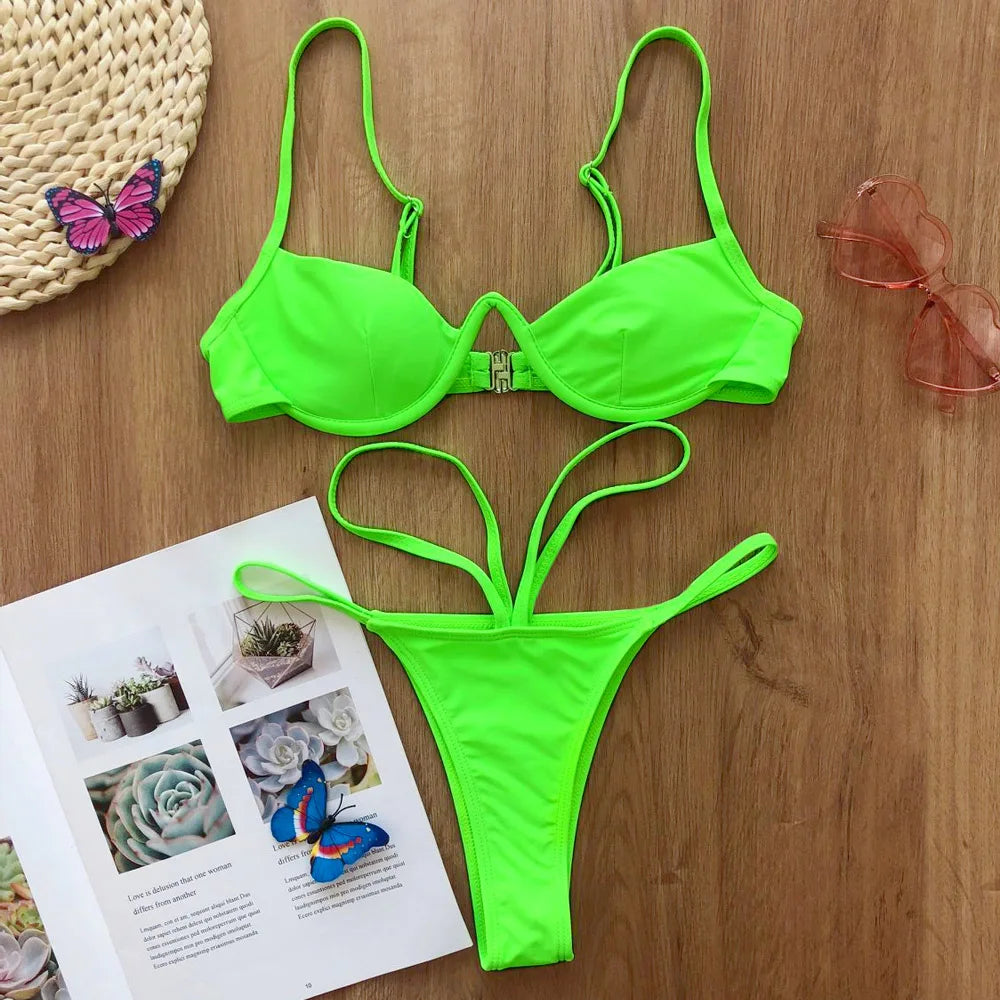Ensemble de Bikini Rouge Sexy Creusé pour Femmes