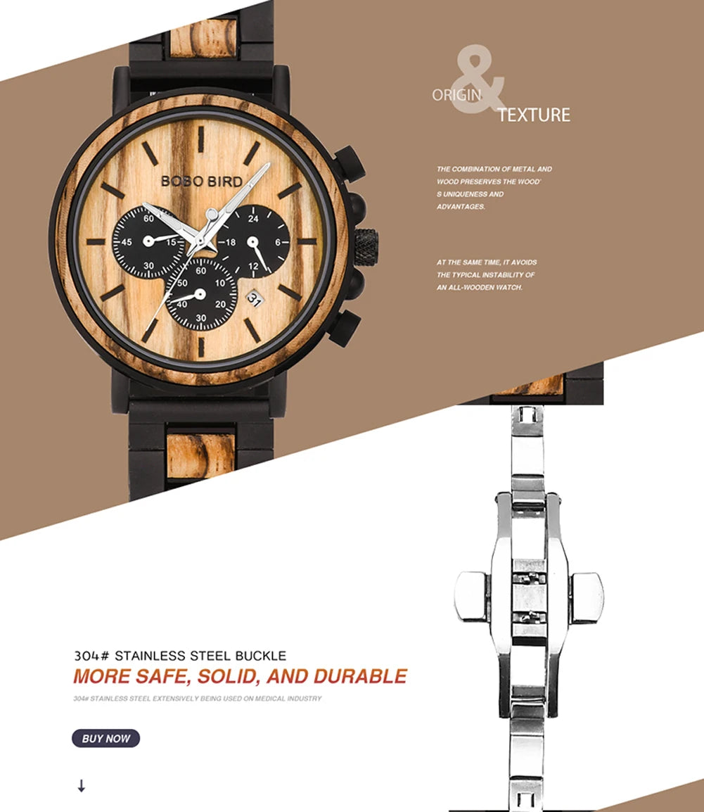 BOBO BIRD Montre homme cadre en bois