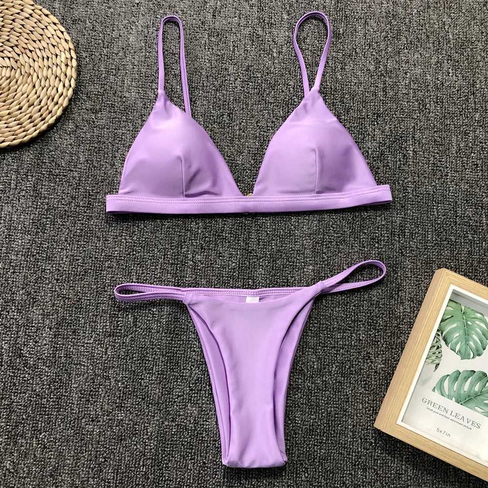 Ensemble Bikini Uni 9 Couleurs 2025 Maillot de Bain Sexy Push-Up Femme Maillot Brésilien Taille Basse Biquini Halter Two Pieces Bathing Suit
