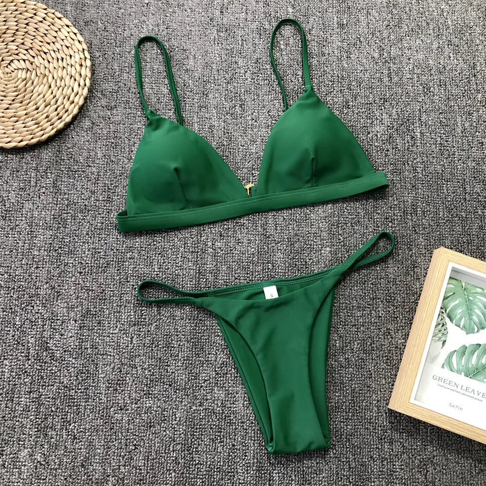 Ensemble Bikini Uni 9 Couleurs 2025 Maillot de Bain Sexy Push-Up Femme Maillot Brésilien Taille Basse Biquini Halter Two Pieces Bathing Suit