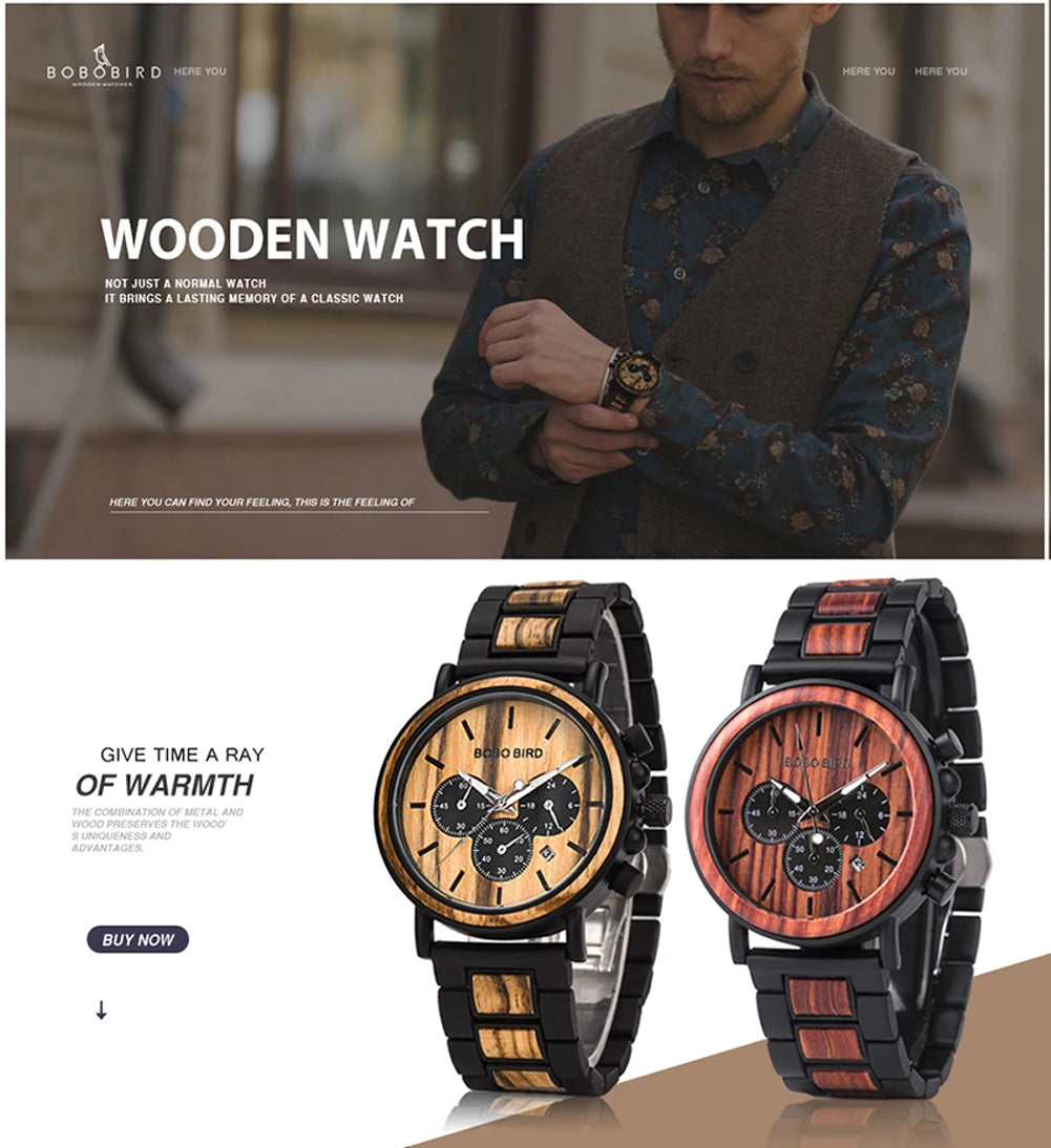 BOBO BIRD Montre homme cadre en bois