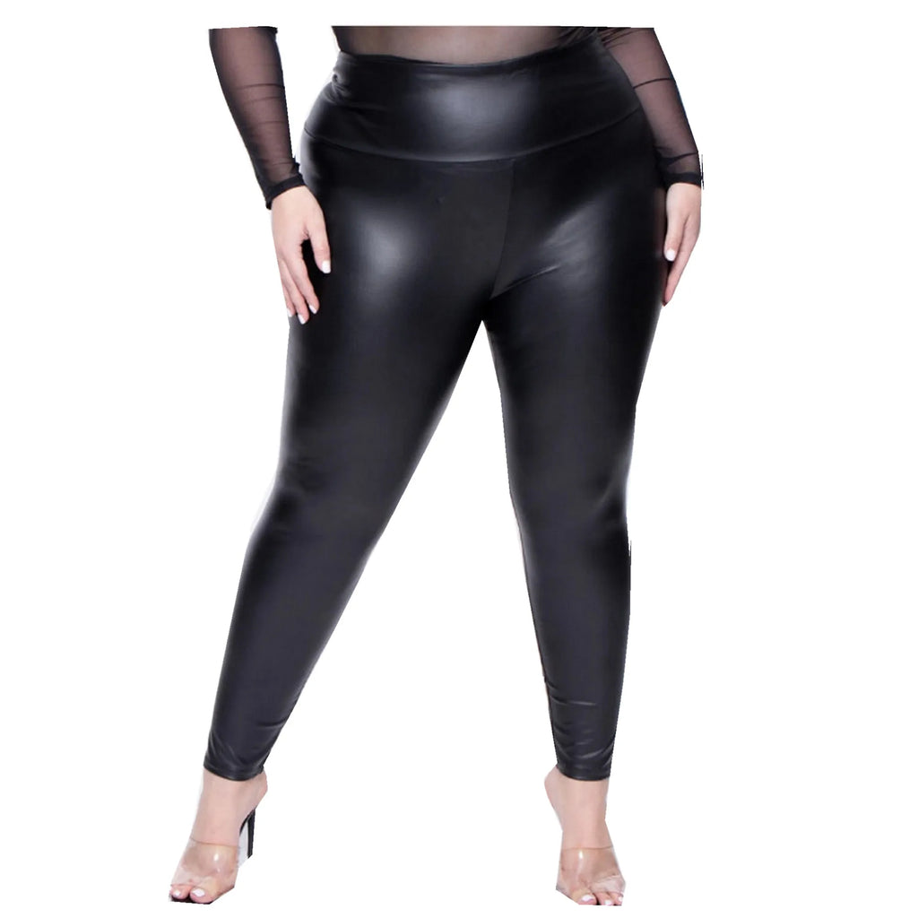 Shiny Stretchy Faux Leather Leggings Plus Size Super Stretchy Spandex Clothing PU Leather Pant Tummy Control Oversized Pants
