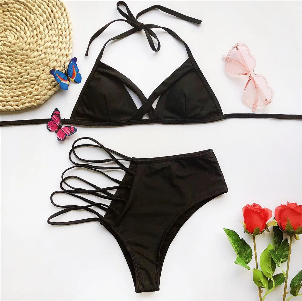 Ensemble de Bikini Rouge Sexy Creusé pour Femmes