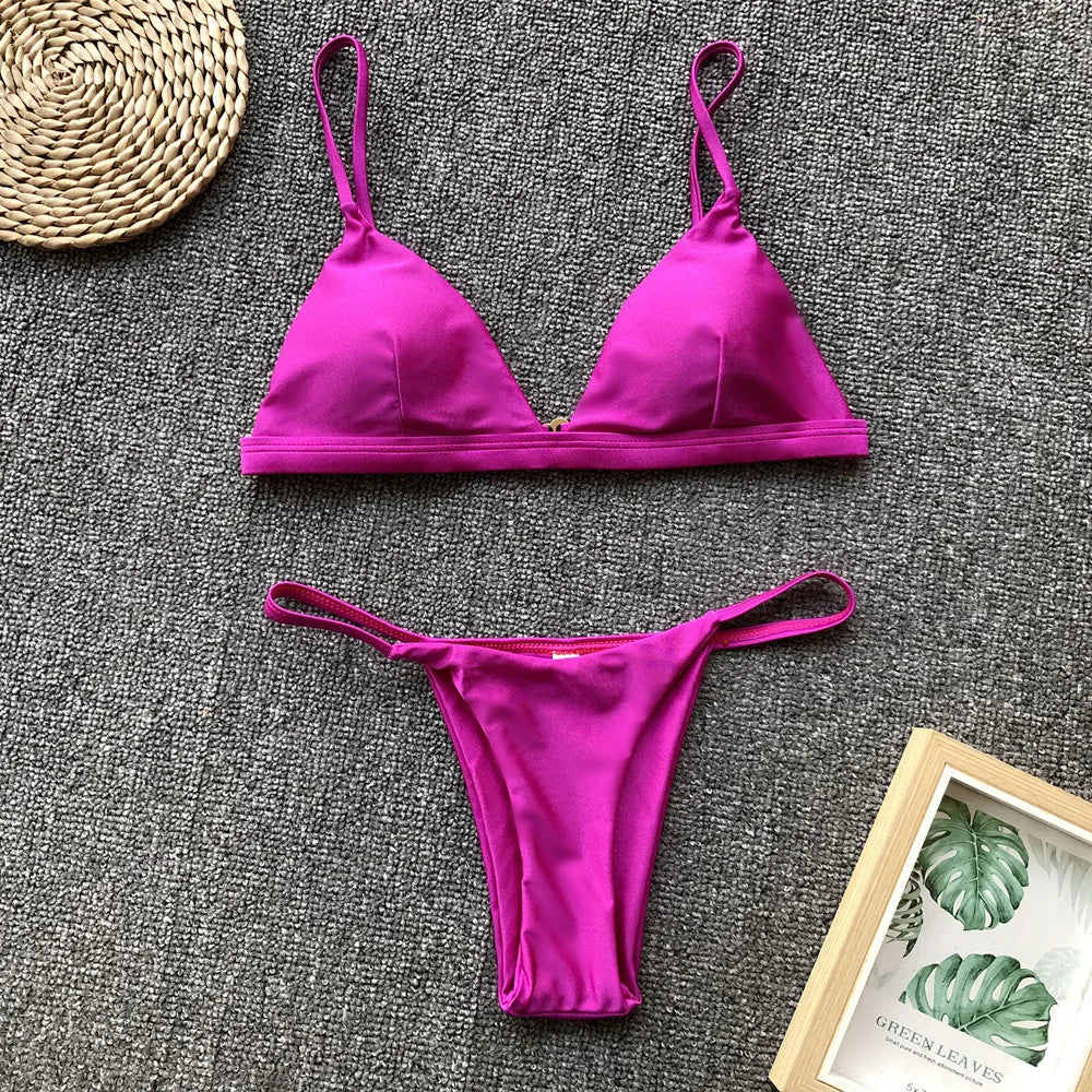 Ensemble Bikini Uni 9 Couleurs 2025 Maillot de Bain Sexy Push-Up Femme Maillot Brésilien Taille Basse Biquini Halter Two Pieces Bathing Suit