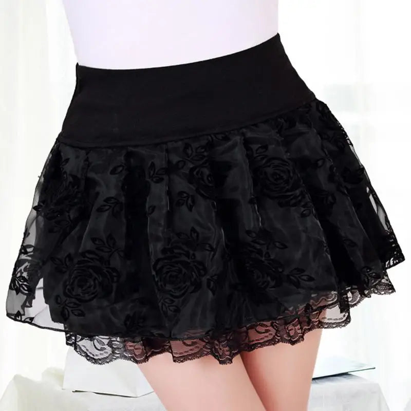 Jupe d'été Zuolunouba Slim Preppy pour femmes, mini tutu à fleurs avec nœud, jupe-short en dentelle extensible, taille haute pour étudiante