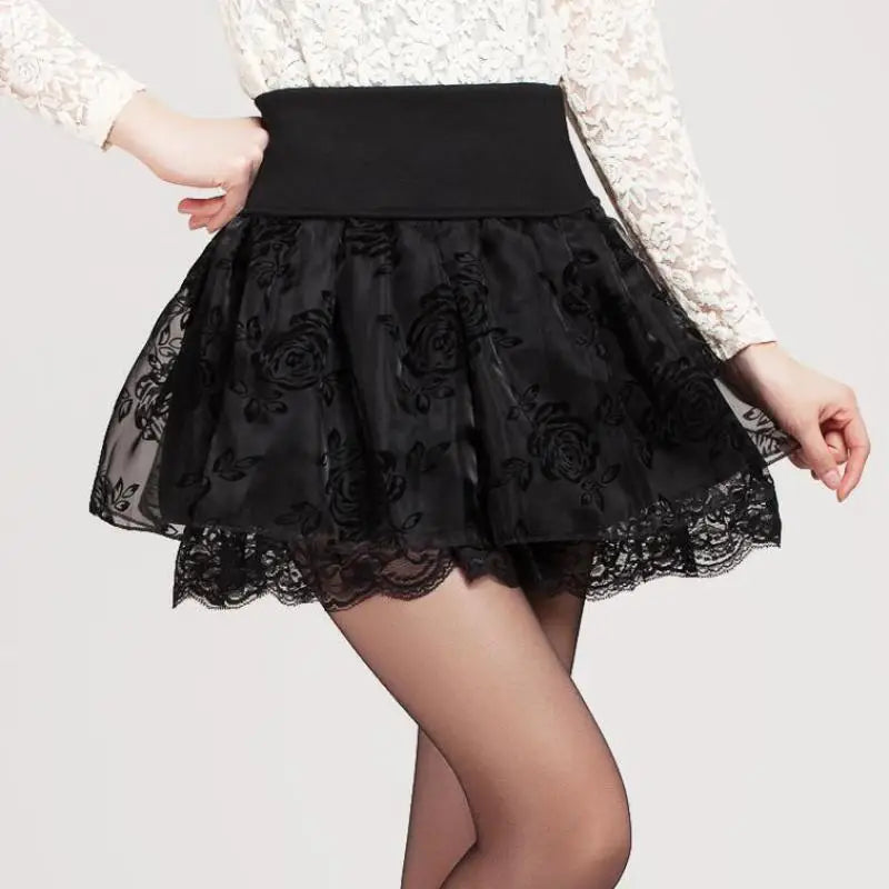 Jupe d'été Zuolunouba Slim Preppy pour femmes, mini tutu à fleurs avec nœud, jupe-short en dentelle extensible, taille haute pour étudiante
