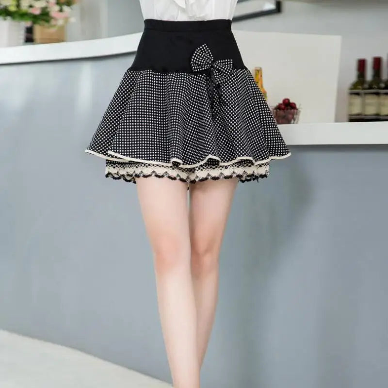 Jupe d'été Zuolunouba Slim Preppy pour femmes, mini tutu à fleurs avec nœud, jupe-short en dentelle extensible, taille haute pour étudiante
