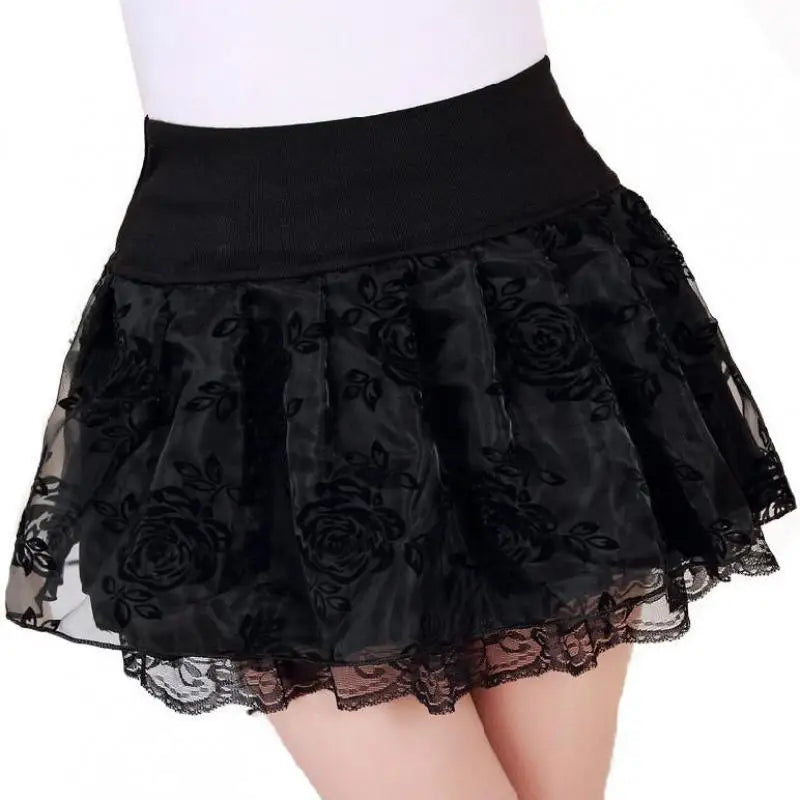 Jupe d'été Zuolunouba Slim Preppy pour femmes, mini tutu à fleurs avec nœud, jupe-short en dentelle extensible, taille haute pour étudiante