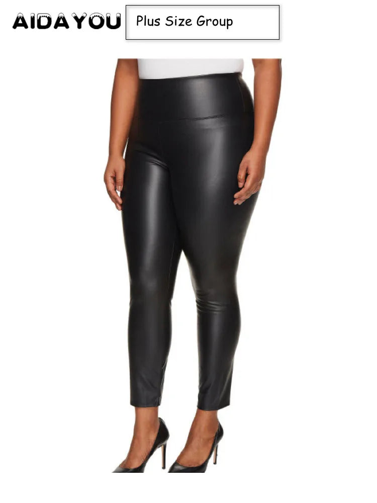 Shiny Stretchy Faux Leather Leggings Plus Size Super Stretchy Spandex Clothing PU Leather Pant Tummy Control Oversized Pants