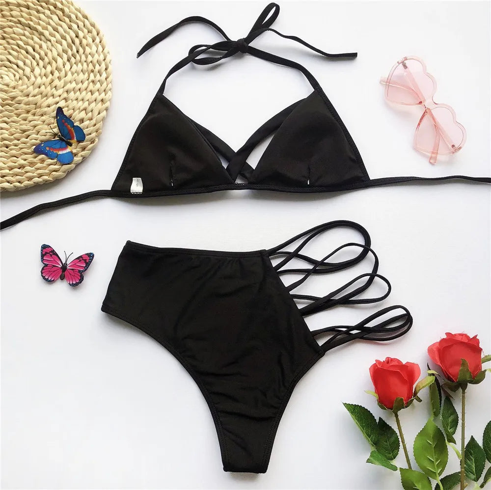 Ensemble de Bikini Rouge Sexy Creusé pour Femmes