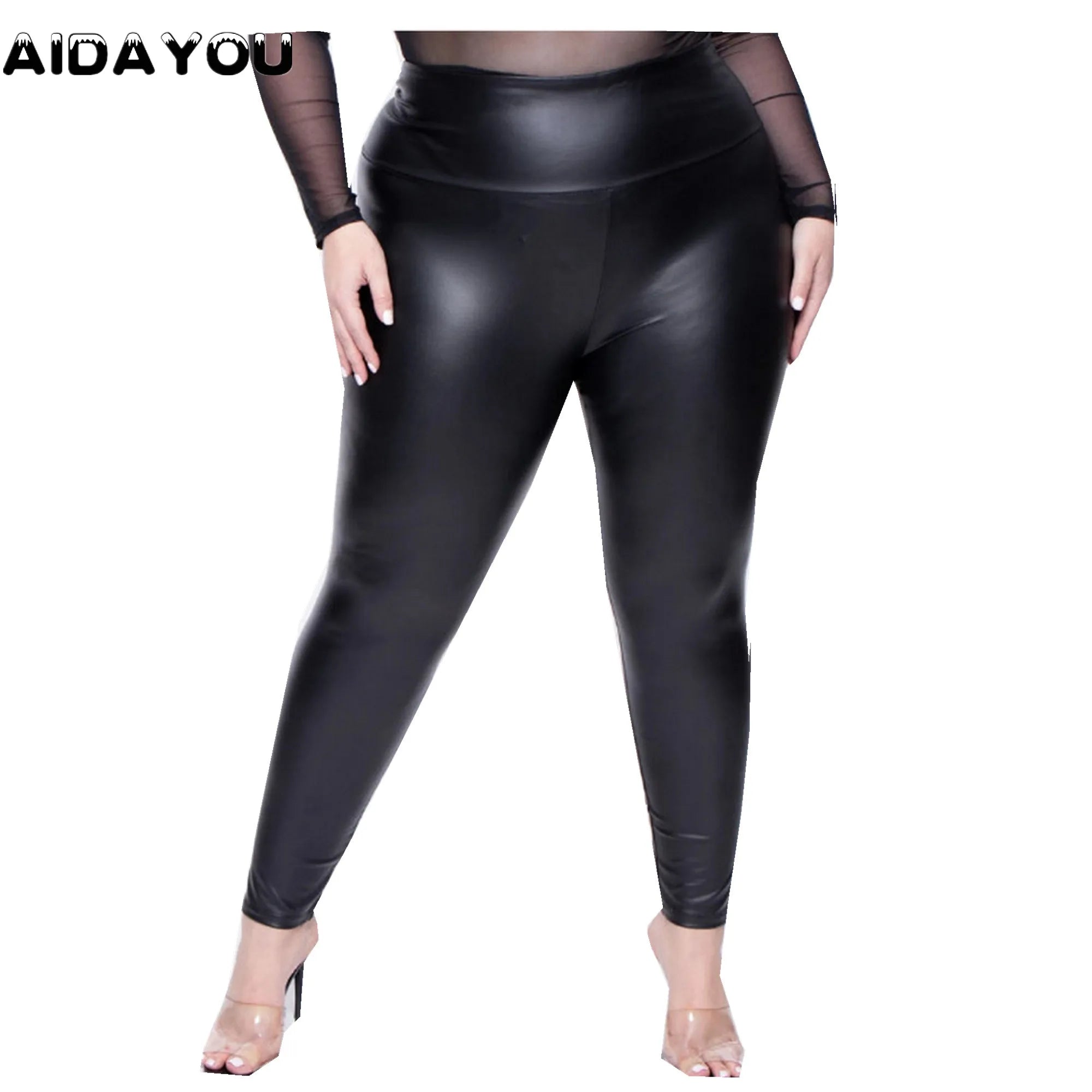 Shiny Stretchy Faux Leather Leggings Plus Size Super Stretchy Spandex Clothing PU Leather Pant Tummy Control Oversized Pants