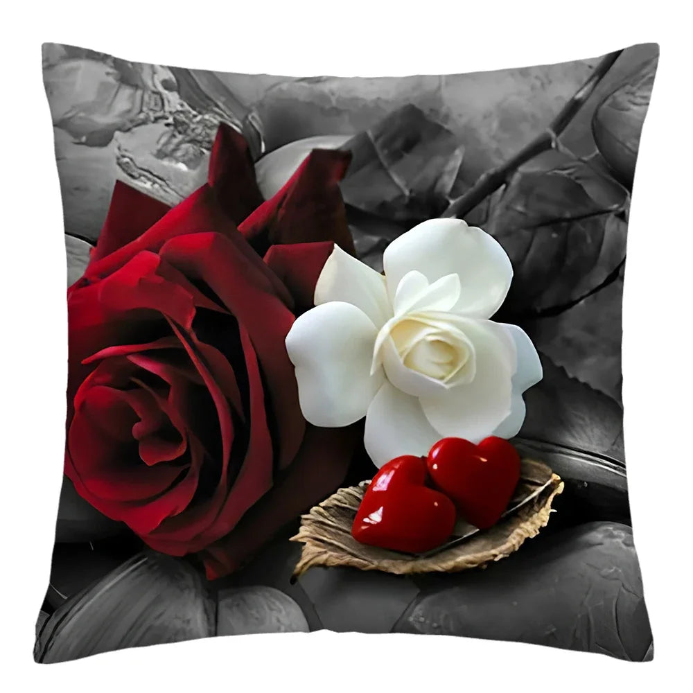 Poetic Red Rose Flower Print Polyester Pillowcase Sofa Cushion Cover Home Improvement  Decor Square 45x45