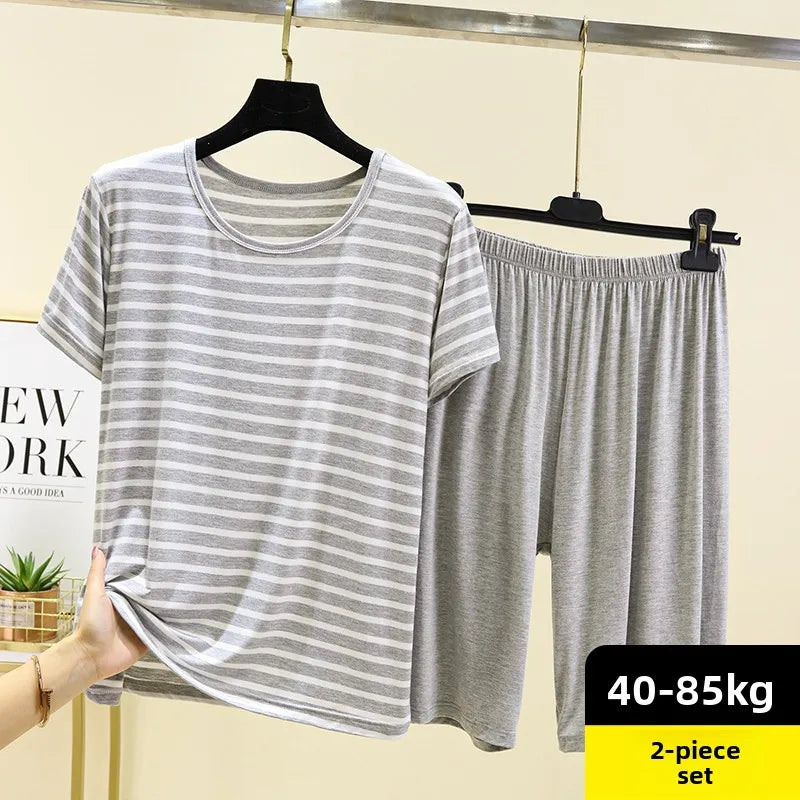 Modal Striped Spwear Set Women Summer Thin Loose ort Sve Casual orts Two Piece Set Comfortable Breathable Nightgown
