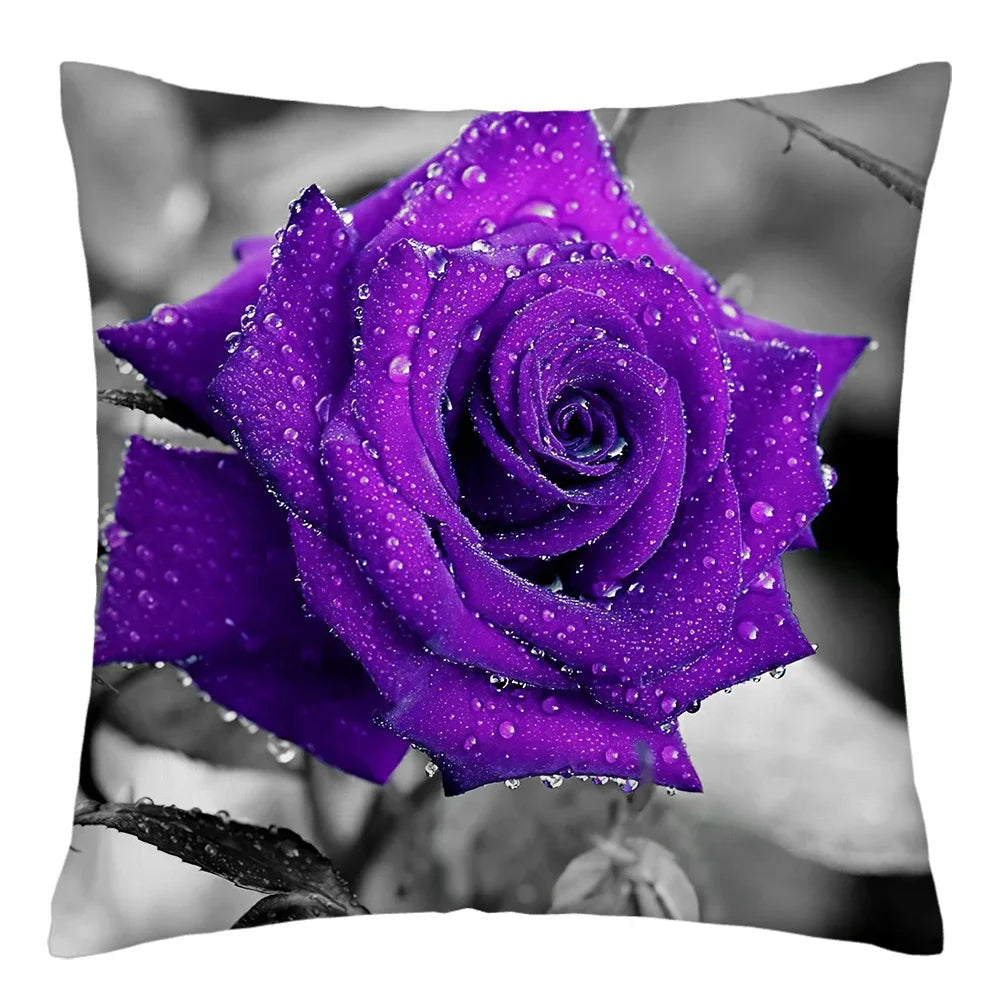 Poetic Red Rose Flower Print Polyester Pillowcase Sofa Cushion Cover Home Improvement  Decor Square 45x45