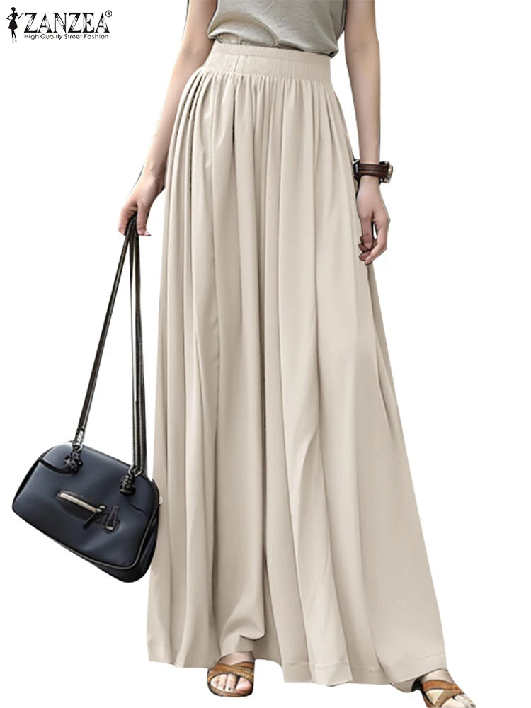 ZANZEA Casual Loose Korean Fashion Long Jupes Ruffled Streetwear Solid High Waist A-line Faldas Women Autumn 2024 Maxi Skirts