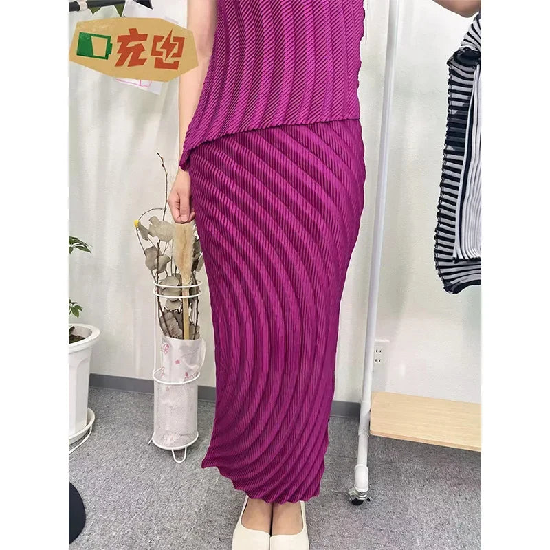 YUDX Pleated Half Skirt 2024 Autumn Half Skirt Women Solid Versatile Design Sense Casual Simple High Waist Mid-length Skirt