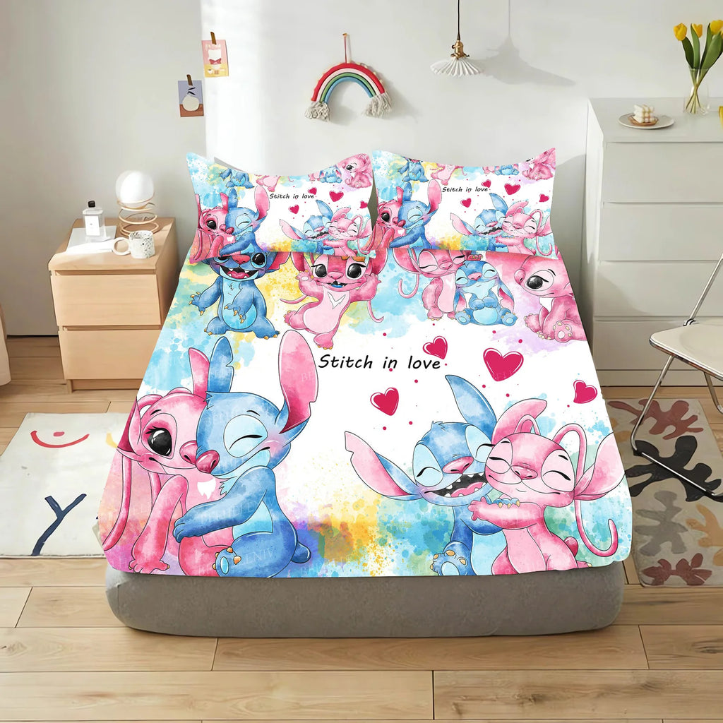 Stitch Cute Printed Cartoon Bedding Set Fitted Sheet Universal, Suitable For Children And Adults Nordica Plush Home Decor