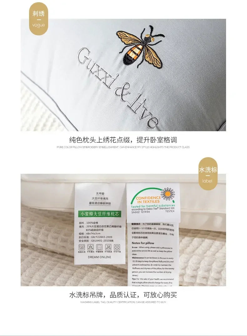 Oreiller en coton et fibre de soja 100% Core Oreillers en coton lavables Oreillers de qualité A Oreiller bas Oreiller moyen Oreiller haut Oreillers cervicaux pour le sommeil