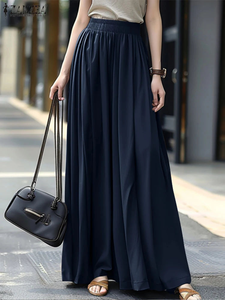 ZANZEA Casual Loose Korean Fashion Long Jupes Ruffled Streetwear Solid High Waist A-line Faldas Women Autumn 2024 Maxi Skirts