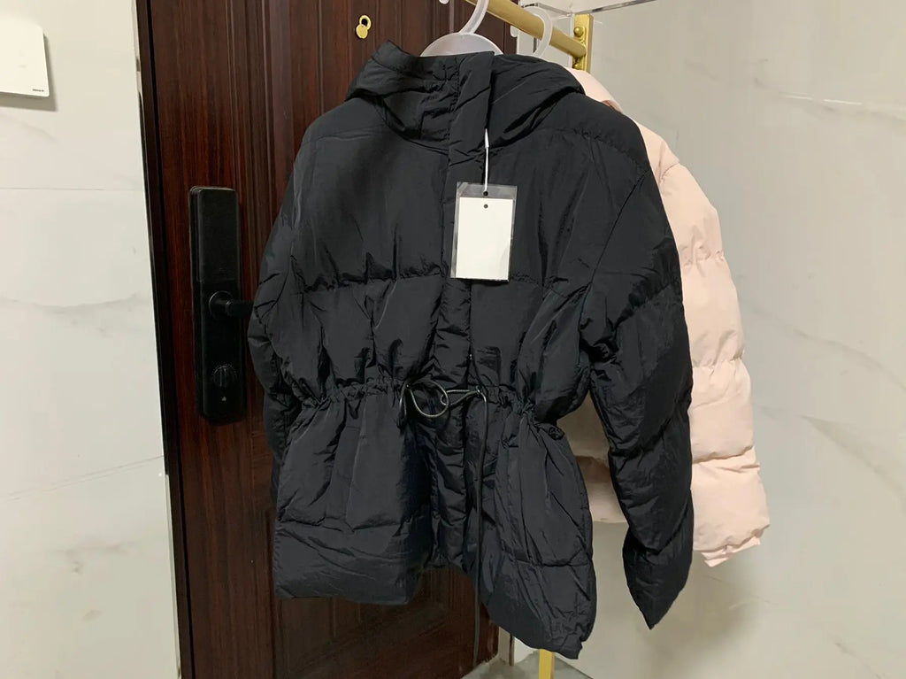 Winter Drawstring Lace-up Snow Women's Warm Down Jacket Hooded Puffer Jacket Women Parkas High Quality Cotton Padded Coat