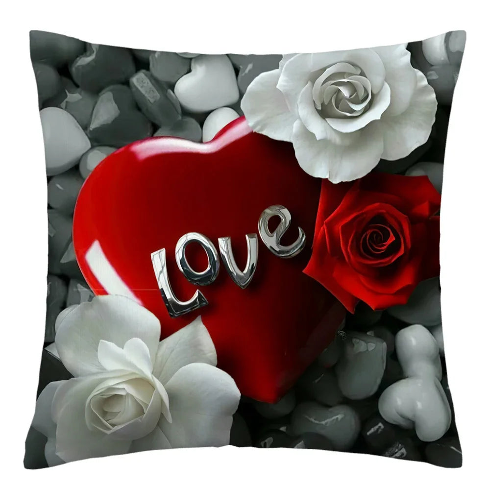 Poetic Red Rose Flower Print Polyester Pillowcase Sofa Cushion Cover Home Improvement  Decor Square 45x45