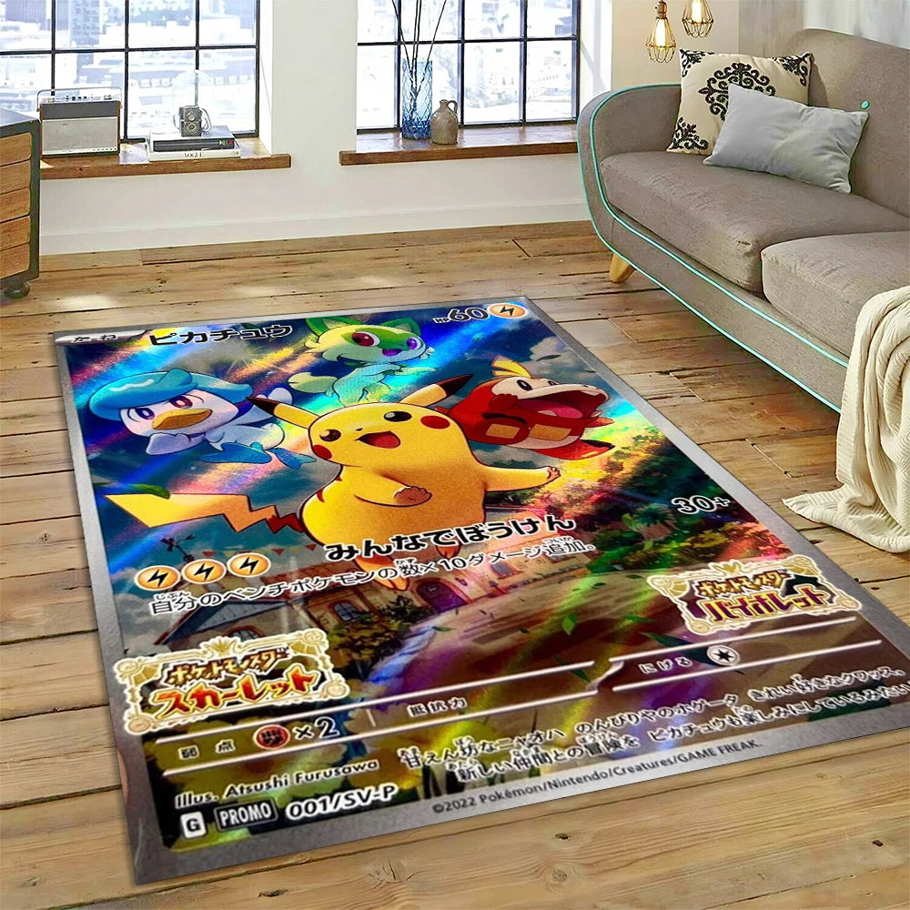 2025 New Pokemon Gold Card Pikachu Cartoon Gift Carpet Rug for Bedroom Living Room Home Sofa Decoration,Children Decor Floor Mat