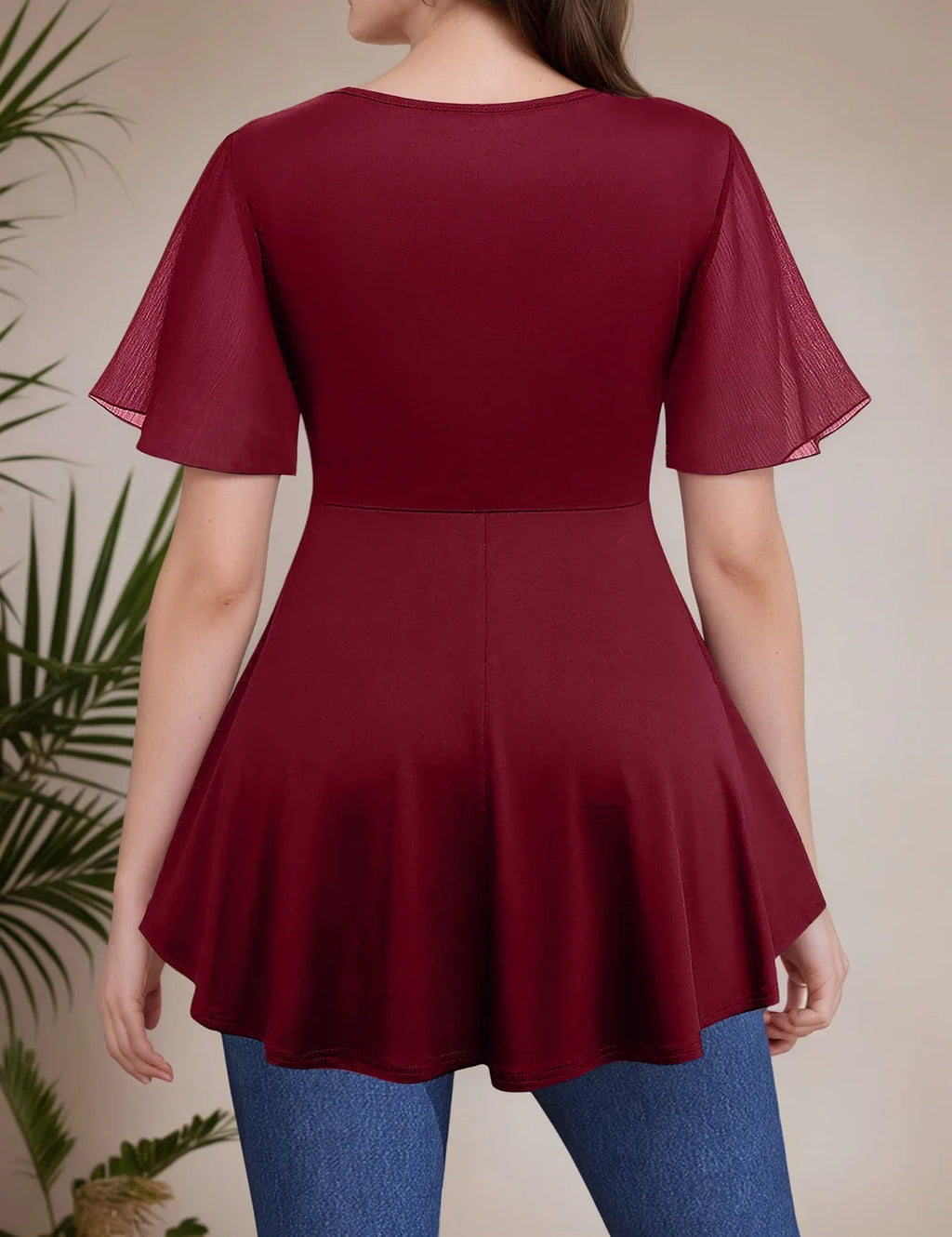 Women Plus Size Elegant Blouse Square Collar Pleated Double Layer Mesh Petal Sleeve Ruffle Hem Casual Summer 2025 New Female Tee