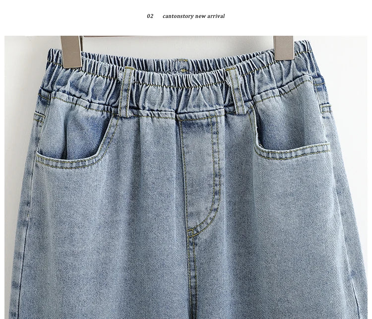Plus Size Jeans For Women New 2025 High Elastic Waist Wide Leg Denim Pants With Pockets Korean Style Fashion Tassel Loose Jeans