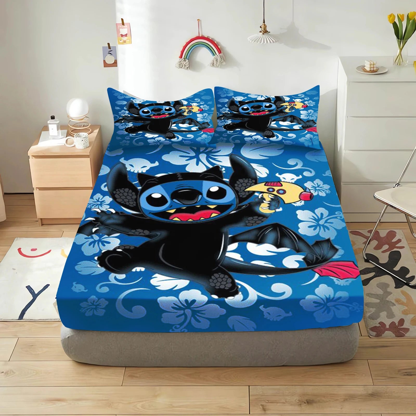 Stitch Cute Printed Cartoon Bedding Set Fitted Sheet Universal, Suitable For Children And Adults Nordica Plush Home Decor