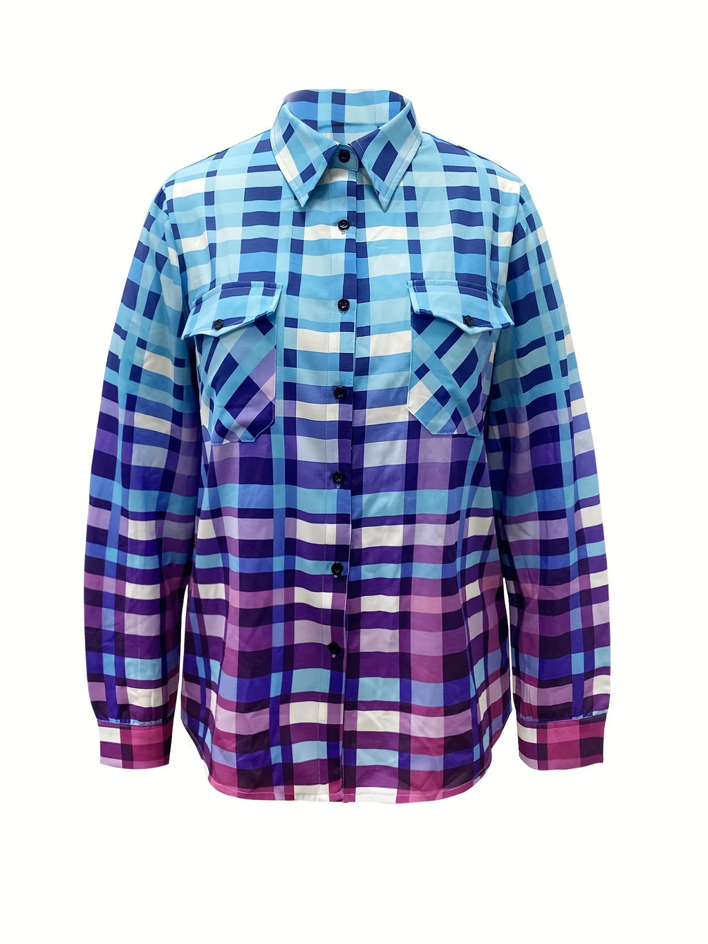 Gradient checkered pocket lapel shirt