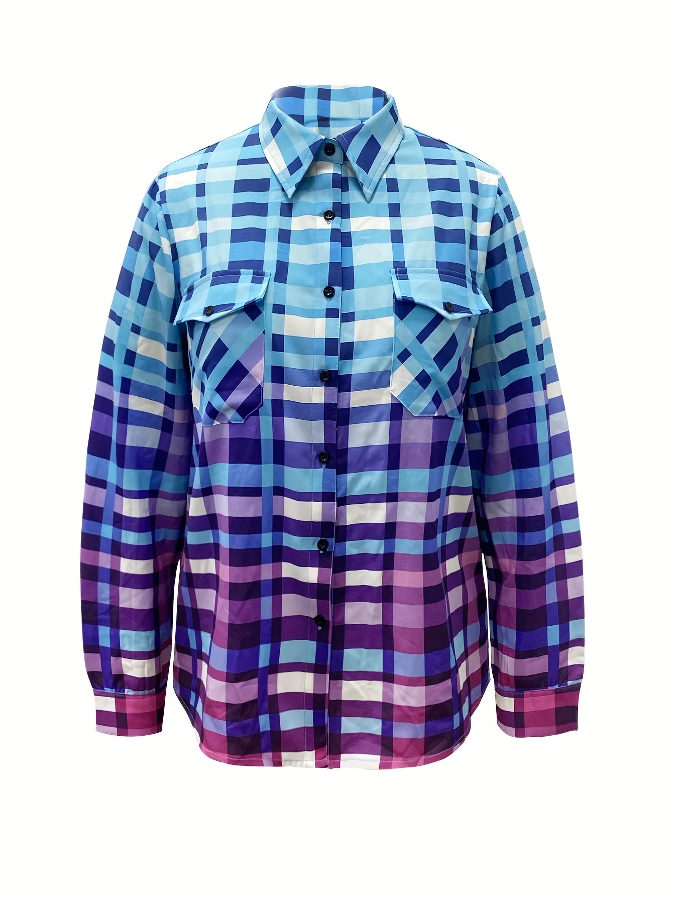 Gradient checkered pocket lapel shirt