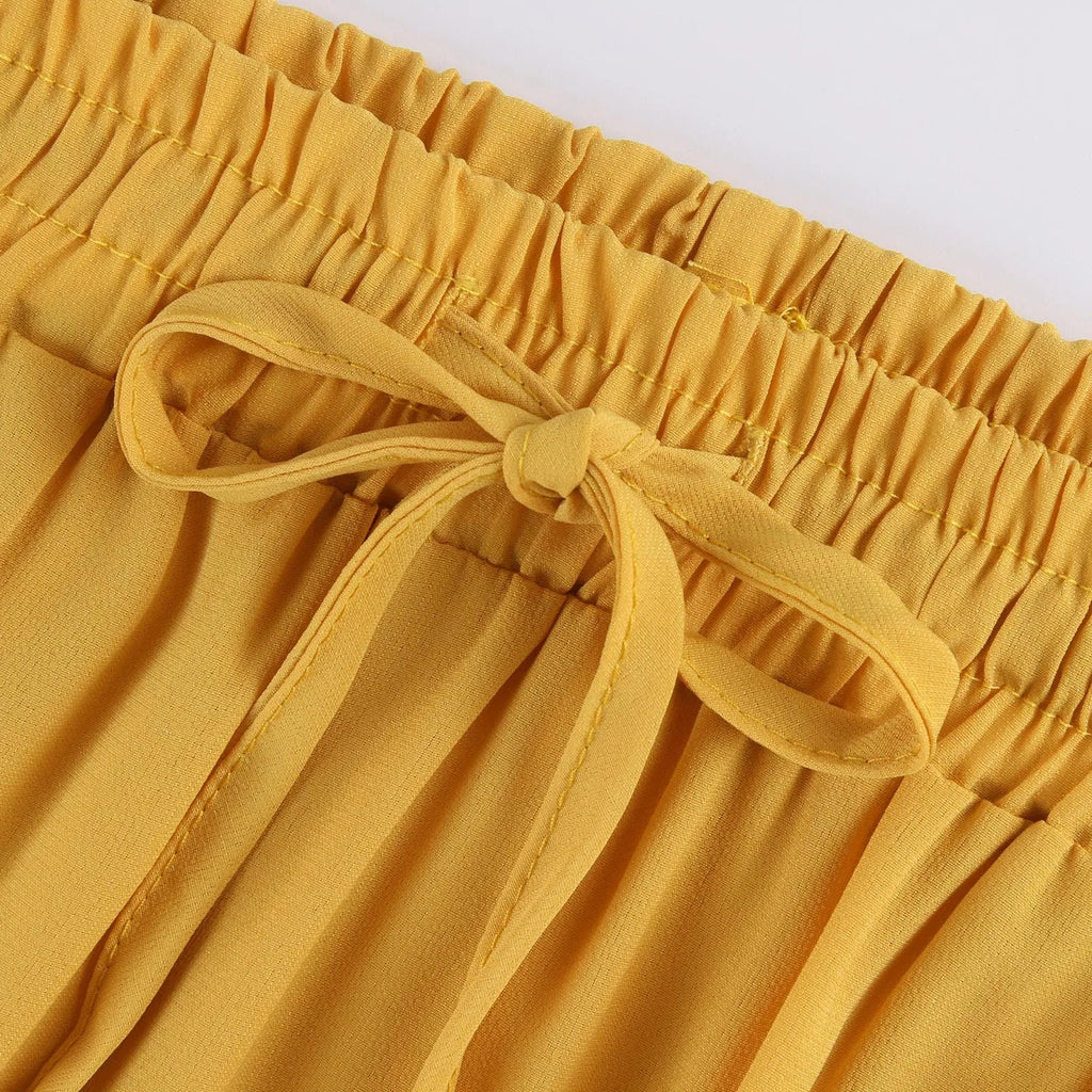 Women's Fashion Solid Color Skirts Ruffled layered skirt High waist elasticated ruffled Tie long skirt summer Loose Skirt faldas