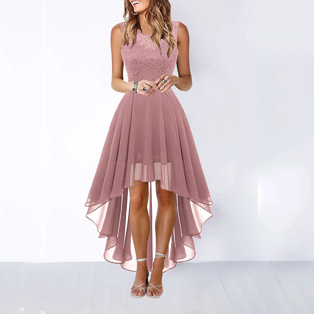 Lady Evening Gowns Dress Plus Size Formal Occas Lace Sleeveless Dress Elegant Solid Fashion Wedding Party Female Dresses