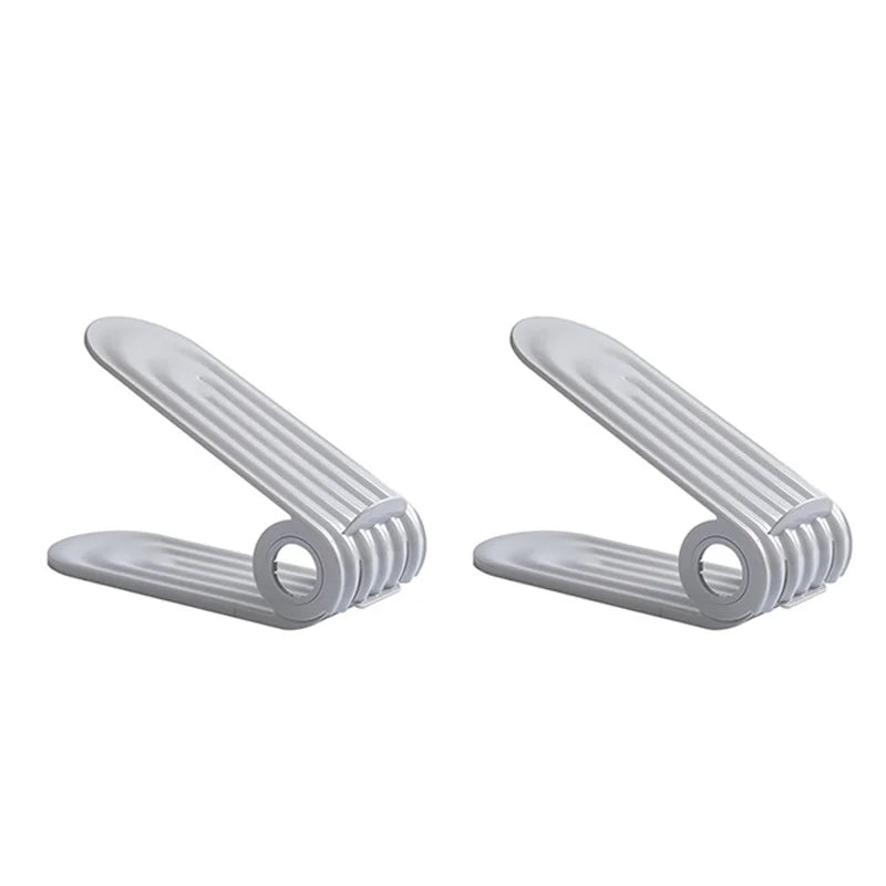 2pcs/set Adjustable Shoe Support Rack Double Layer PP Shoe Slots Organizer Adjustable Height Space Saving Orderly Organization