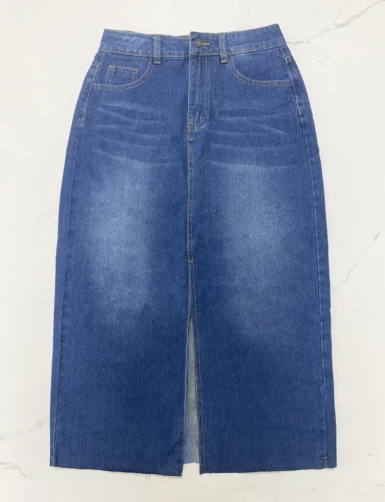 High-Waisted Medium-Length Denim Skirt For Women A- Line Half-Length Underwear