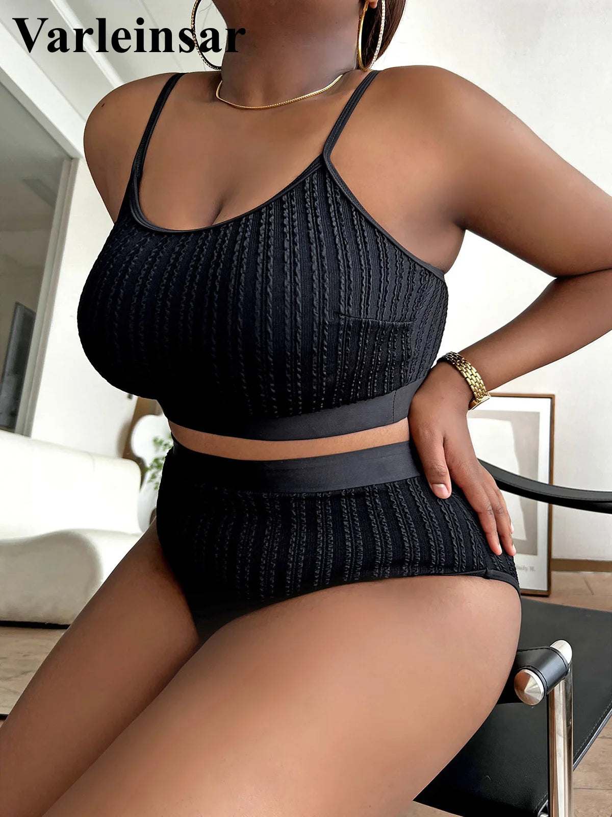 0XL - 4XL Bikini côtelé grande taille Maillot de bain femme grande taille Ensemble bikini deux pièces Maillot de bain V4987