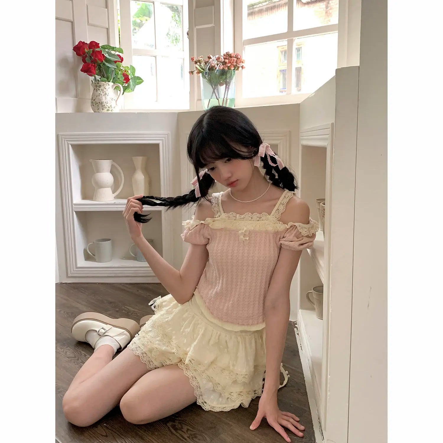 Mini Skirts Women Sweet Kawaii Lace Ruffles Patchwork Y2k Beige Japanese Lolita Streetwear All-match Party Students Summer Chic