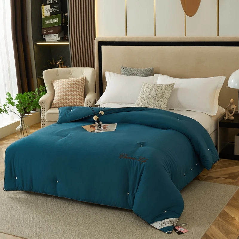 Couette de luxe en soie de mûrier 100 % naturelle, taille Queen ou King, été et hiver, couverture épaisse, couette, garniture pour lit simple ou couple