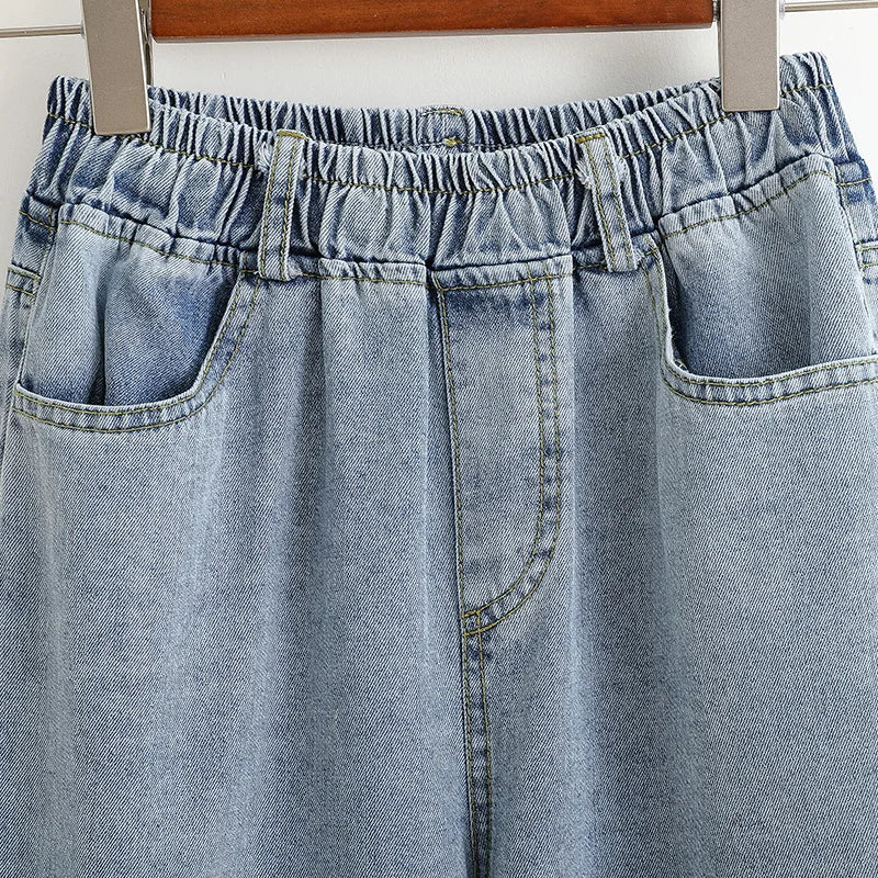 Plus Size Jeans For Women New 2025 High Elastic Waist Wide Leg Denim Pants With Pockets Korean Style Fashion Tassel Loose Jeans