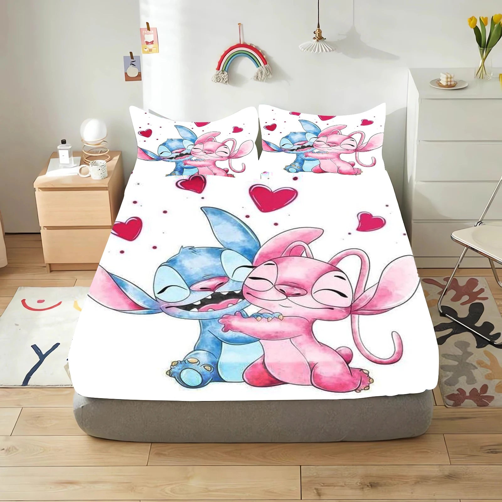 Stitch Cute Printed Cartoon Bedding Set Fitted Sheet Universal, Suitable For Children And Adults Nordica Plush Home Decor