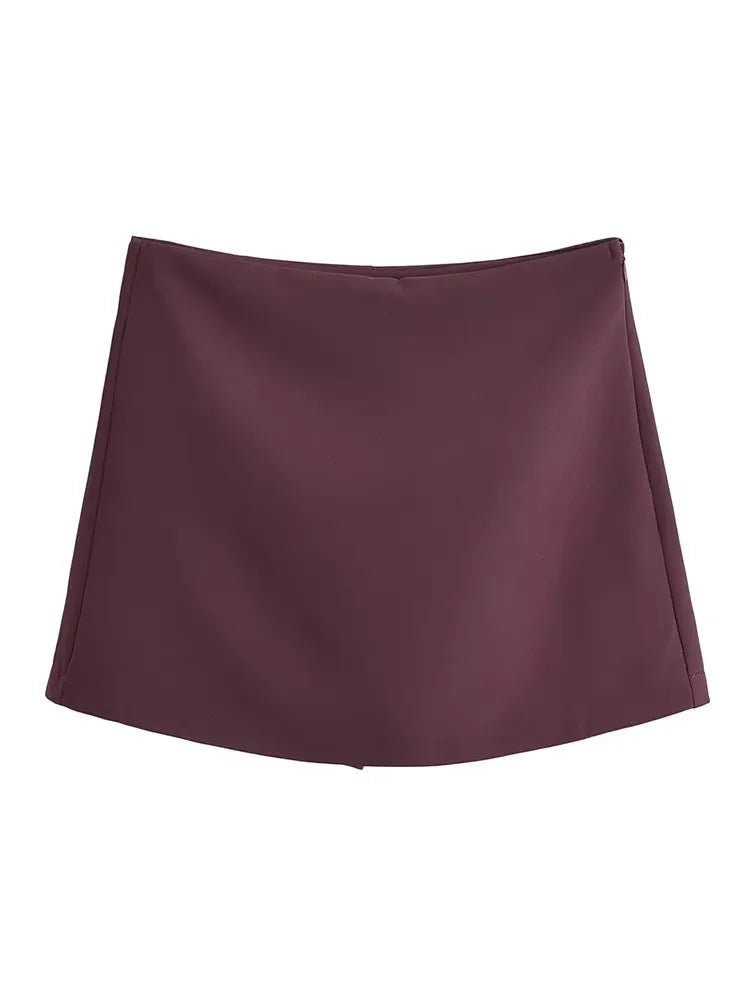 TFMLN Nouveau Printemps Femme Jupe-Short Unie Mode Décontractée Mini-Shorts Jupe à Fermeture Éclair Latérale Vintage Taille Haute Shorts Jupe Streetwear