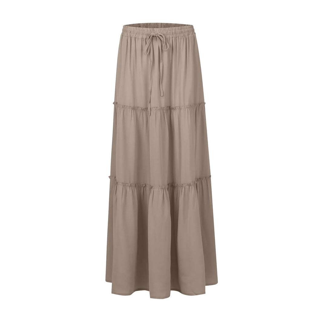 Women's Fashion Solid Color Skirts Ruffled layered skirt High waist elasticated ruffled Tie long skirt summer Loose Skirt faldas