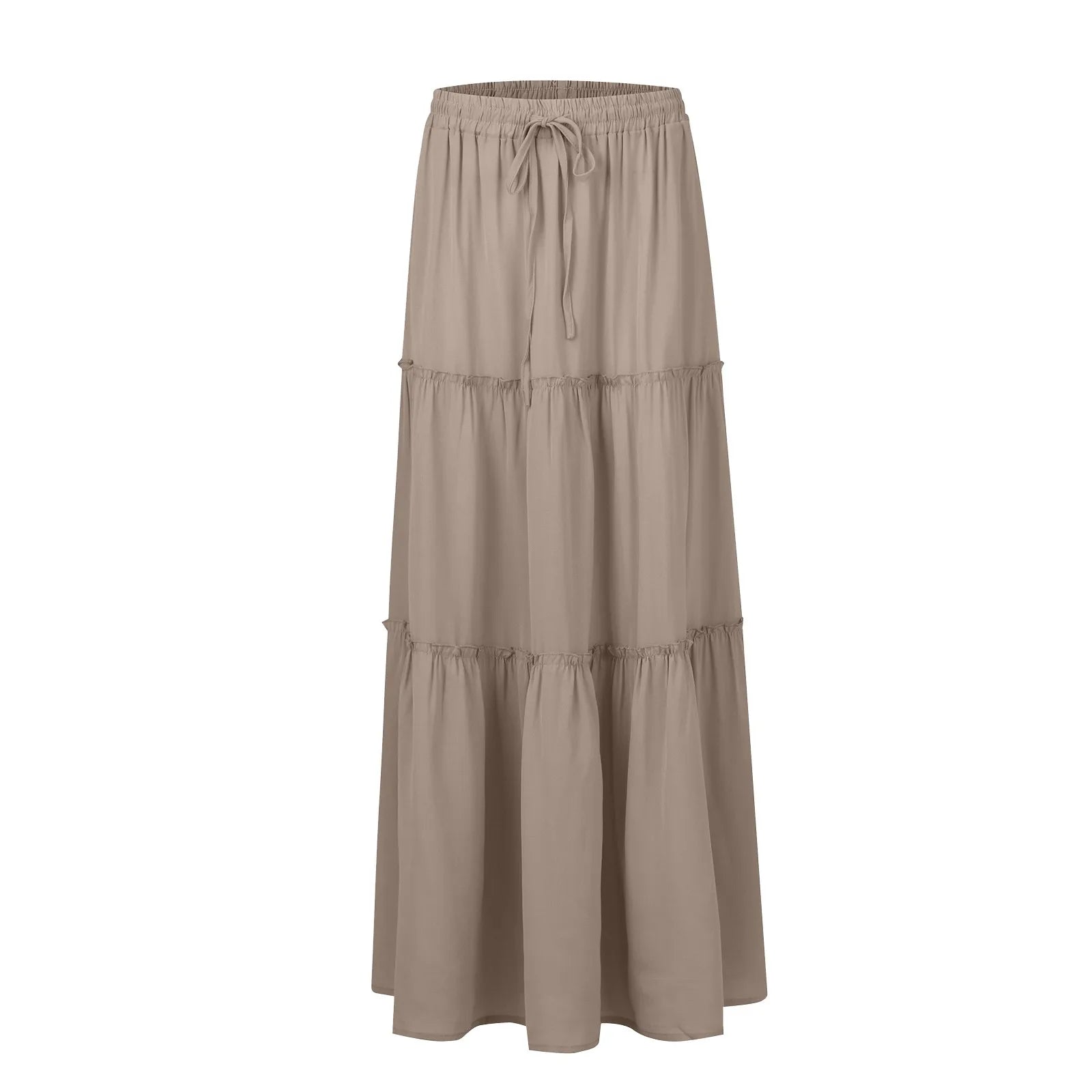 Women's Fashion Solid Color Skirts Ruffled layered skirt High waist elasticated ruffled Tie long skirt summer Loose Skirt faldas