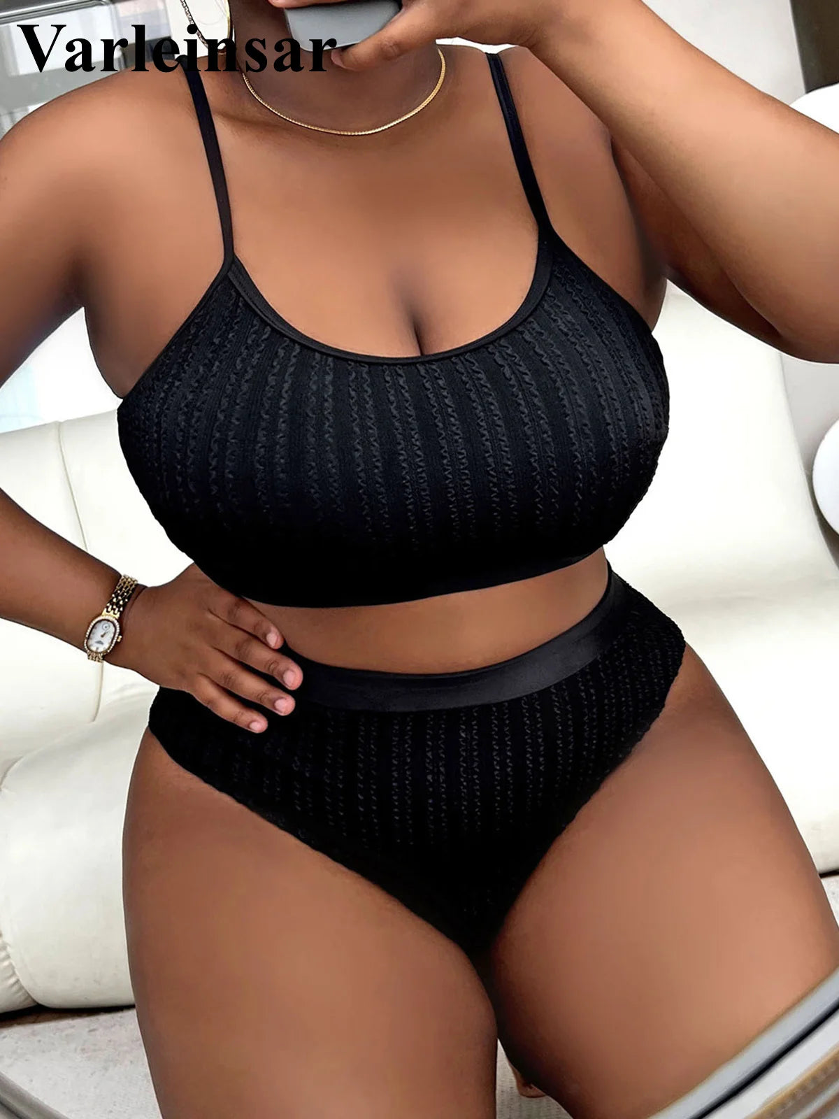0XL - 4XL Bikini côtelé grande taille Maillot de bain femme grande taille Ensemble bikini deux pièces Maillot de bain V4987